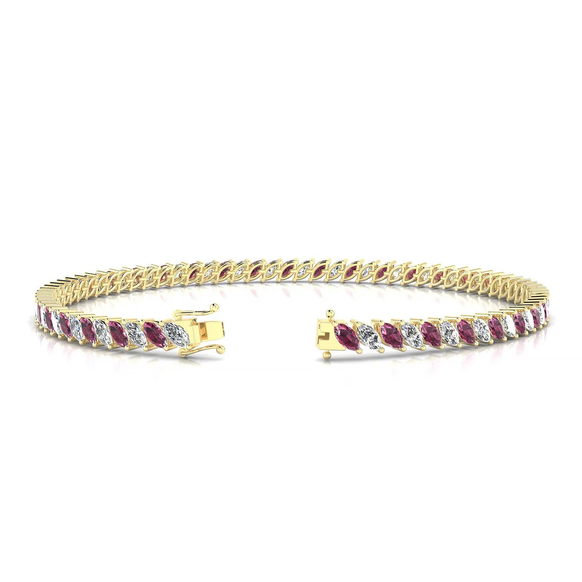 Nile 1-1 | 18k Yellow Gold 4 x 2 mm Marquise Natural Rhodolite Tennis Bracelet
