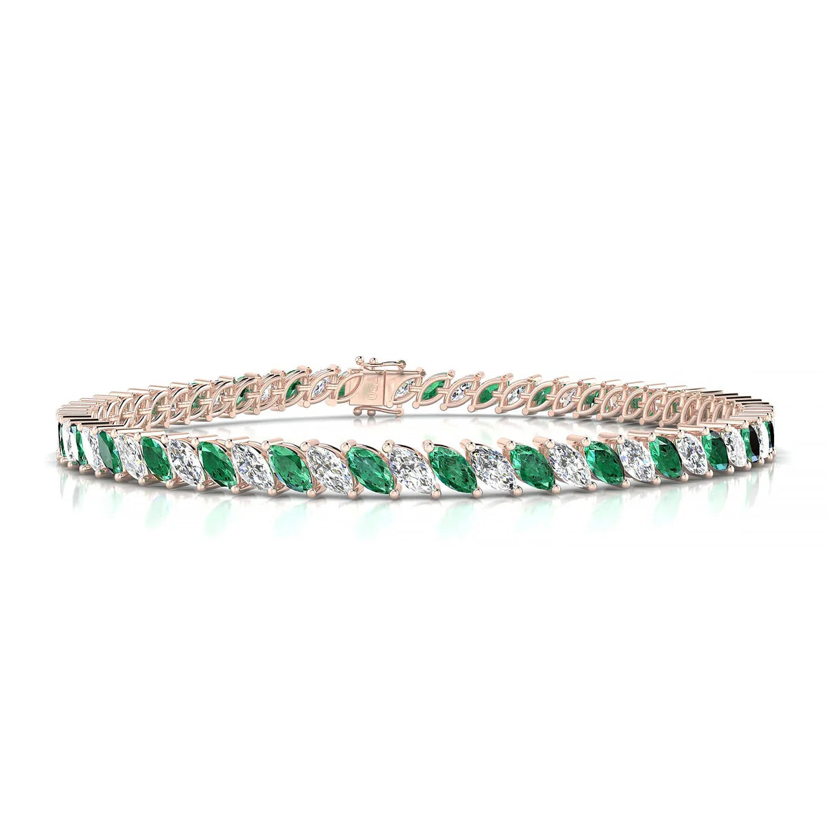 Nile 1-1 | 18k Rose Gold 5 x 2.5 mm Marquise Natural Emerald Tennis Bracelet