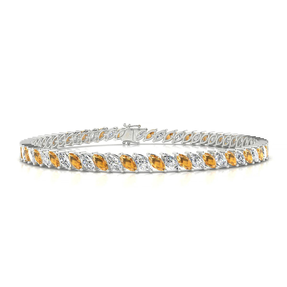 Nile 1-1 | 18k White Gold 5 x 2.5 mm Marquise Natural Citrine Tennis Bracelet