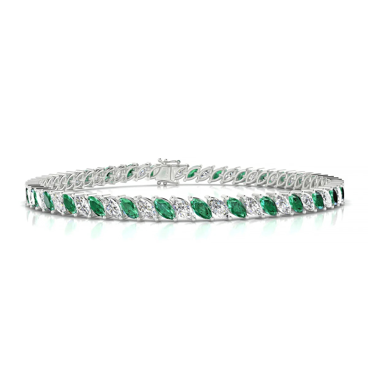 Nile 1-1 | 18k White Gold 5 x 2.5 mm Marquise Natural Emerald Tennis Bracelet