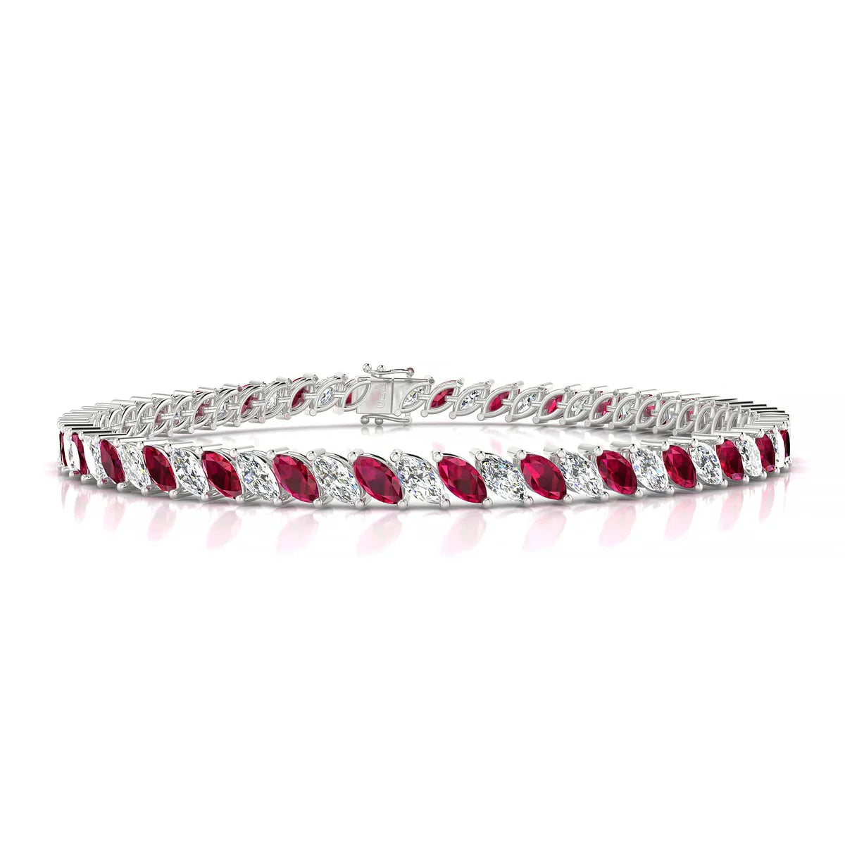 Nile 1-1 | 18k White Gold 5 x 2.5 mm Marquise Natural Ruby Tennis Bracelet