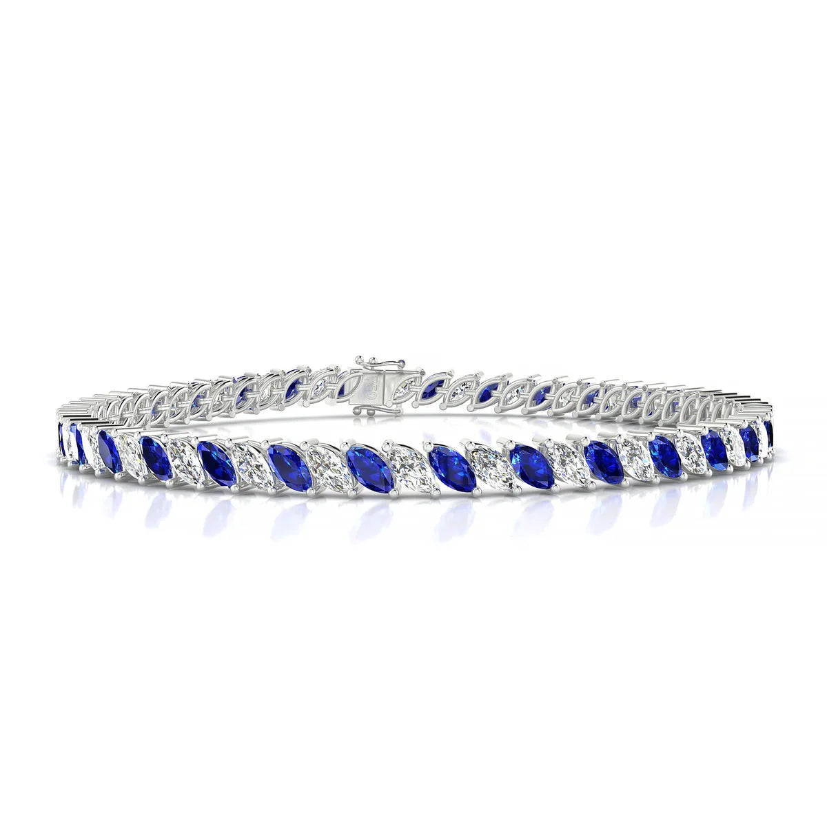 Nile 1-1 | 18k White Gold 5 x 2.5 mm Marquise Natural Sapphire Tennis Bracelet