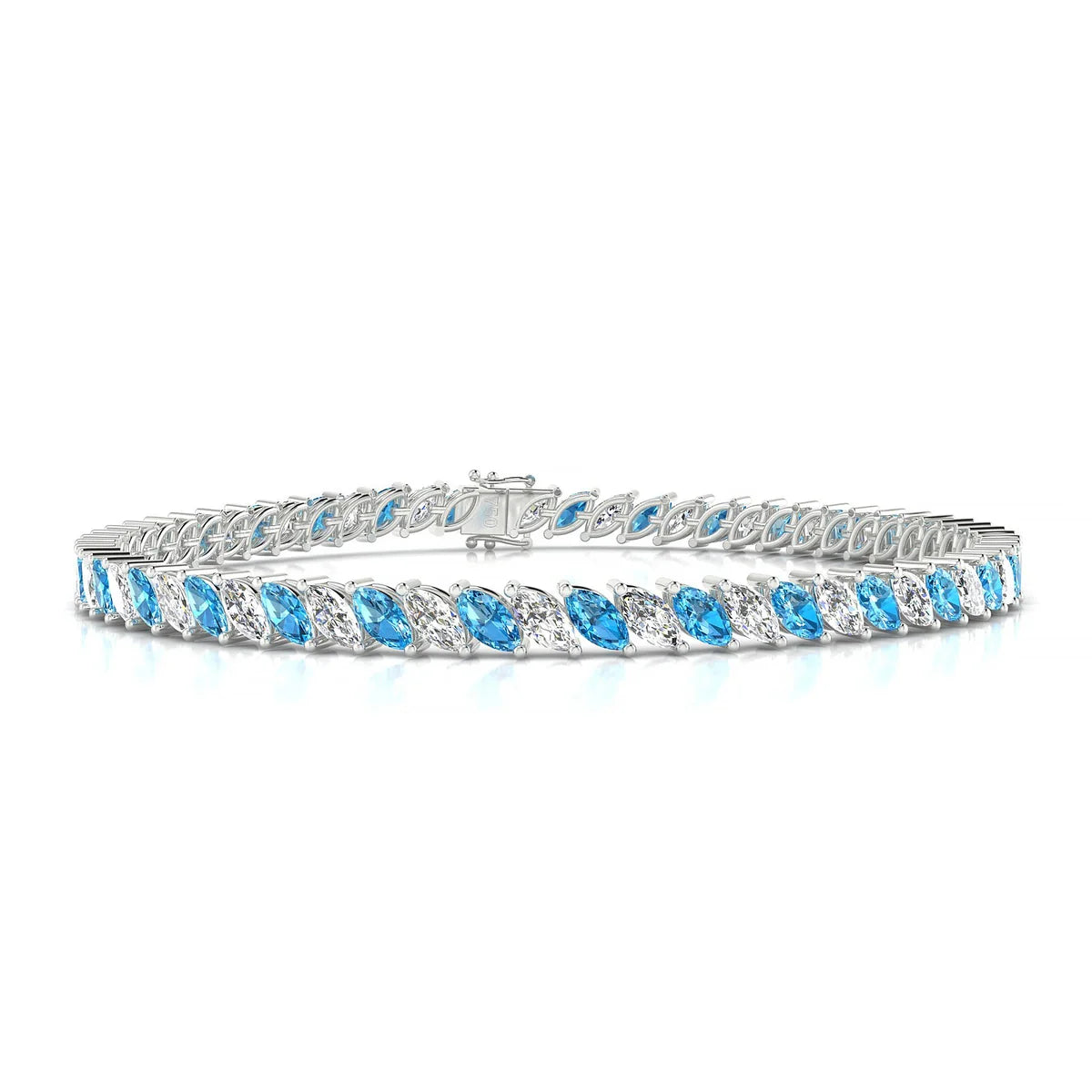 Nile 1-1 | 18k White Gold 5 x 2.5 mm Marquise Natural Topaz Tennis Bracelet