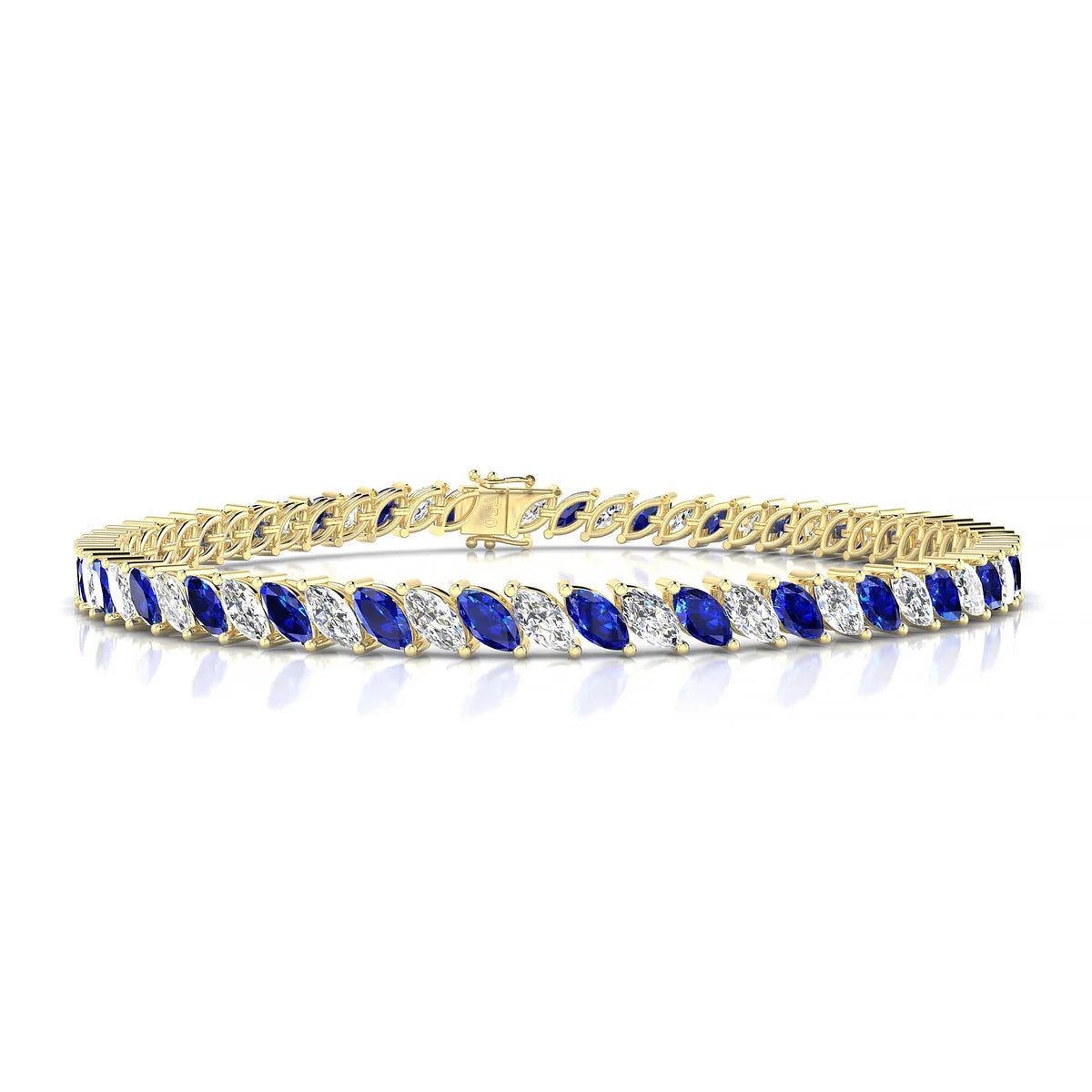 Nile 1-1 | 18k Yellow Gold 5 x 2.5 mm Marquise Natural Sapphire Tennis Bracelet