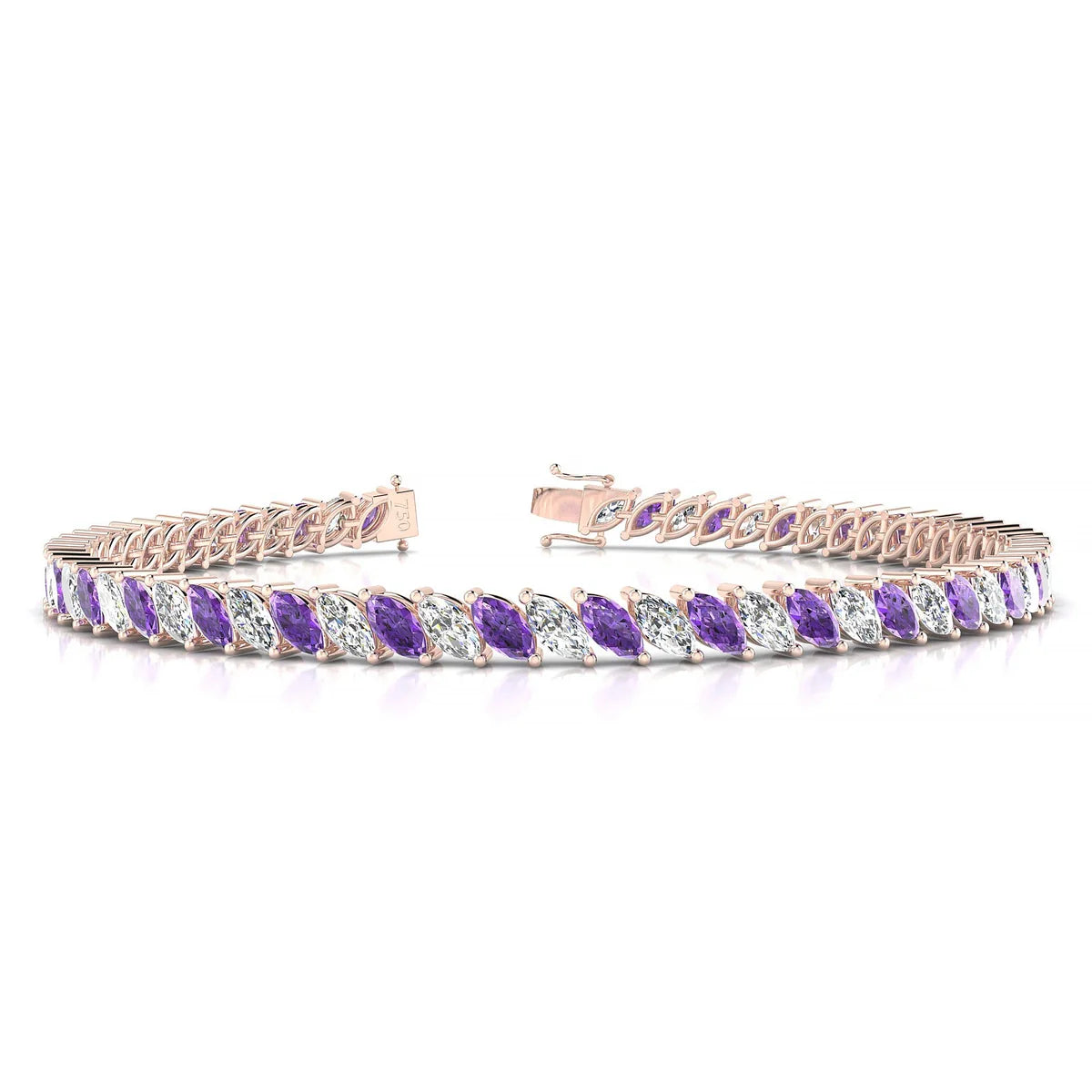 Nile 1-1 | 18k Rose Gold 5 x 2.5 mm Marquise Natural Amethyst Tennis Bracelet