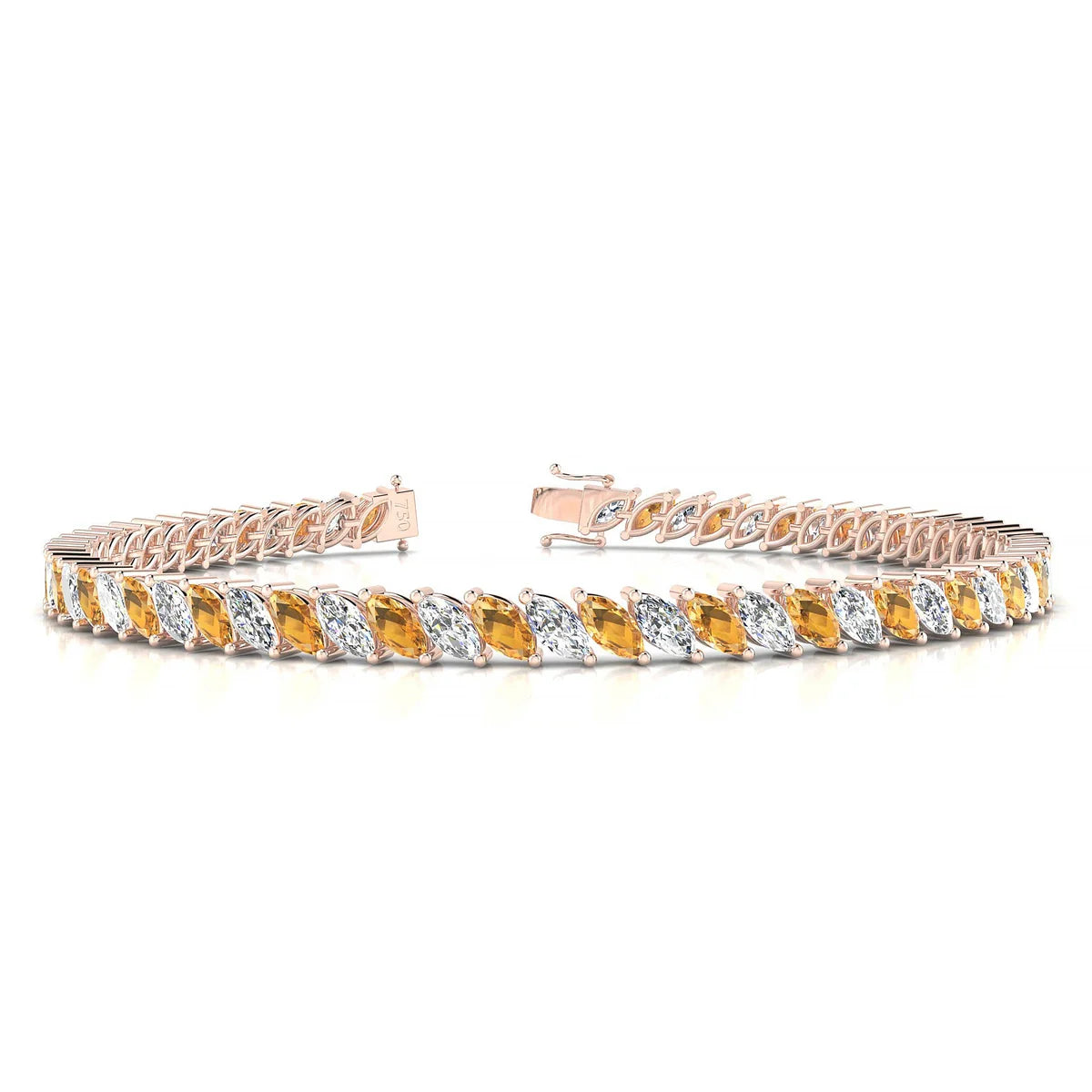 Nile 1-1 | 18k Rose Gold 5 x 2.5 mm Marquise Natural Citrine Tennis Bracelet