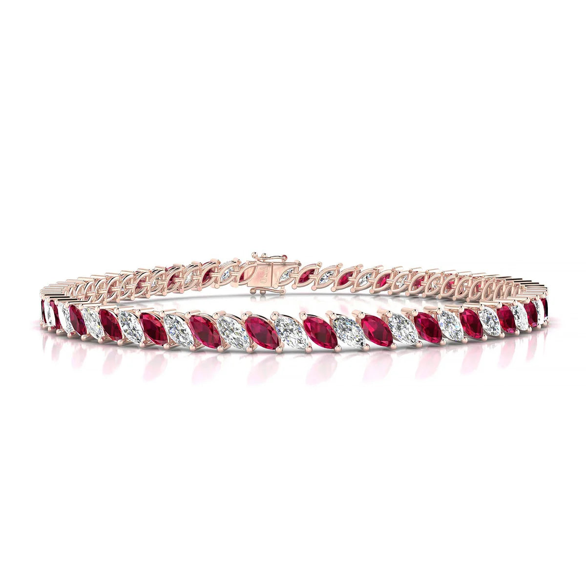 Nile 1-1 | 18k Rose Gold 5 x 2.5 mm Marquise Natural Ruby Tennis Bracelet