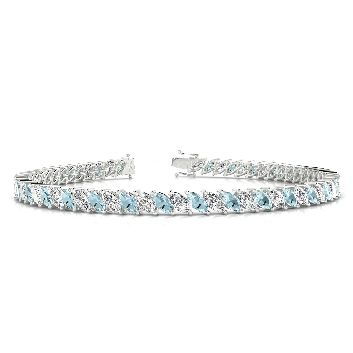 Nile 1-1 | 18k White Gold 5 x 2.5 mm Marquise Natural Aquamarine Tennis Bracelet