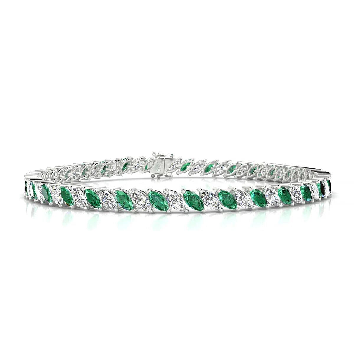 Nile 1-1 | 18k White Gold 5 x 2.5 mm Marquise Natural Emerald Tennis Bracelet