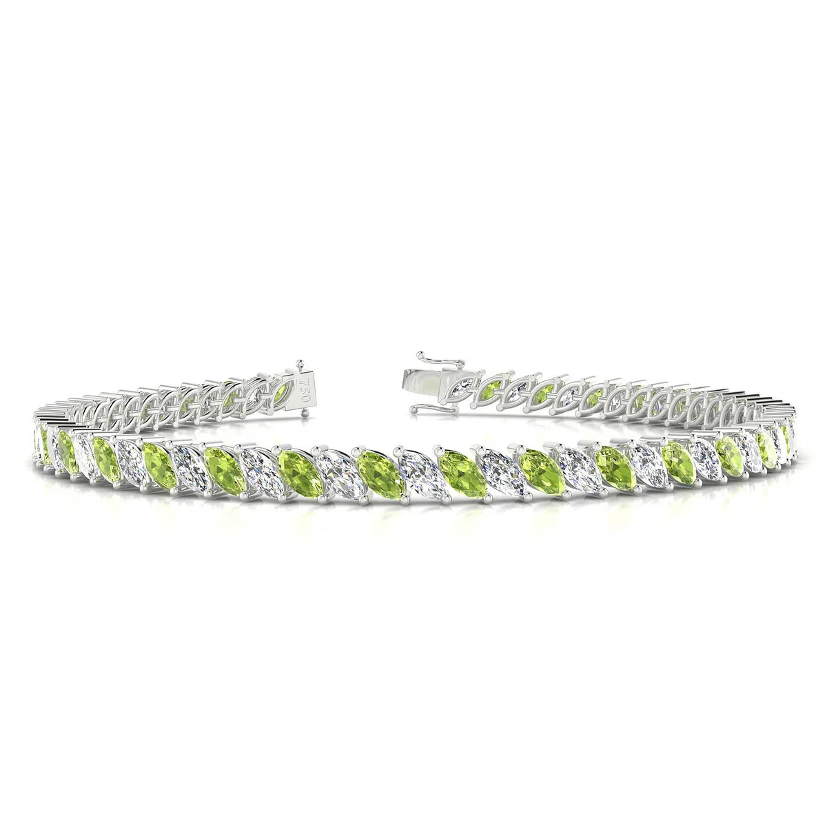 Nile 1-1 | 18k White Gold 5 x 2.5 mm Marquise Natural Peridot Tennis Bracelet