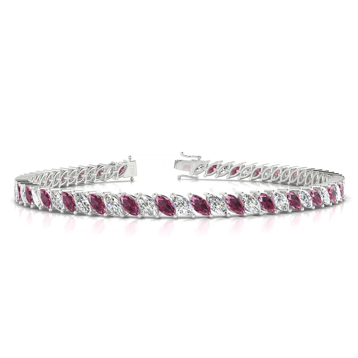 Nile 1-1 | 18k White Gold 5 x 2.5 mm Marquise Natural Rhodolite Tennis Bracelet