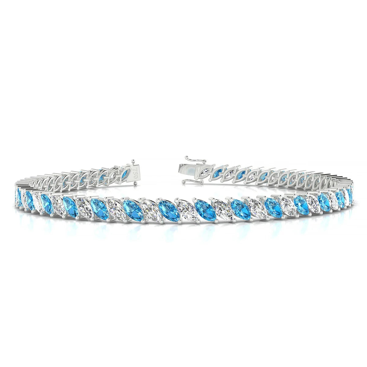 Nile 1-1 | 18k White Gold 5 x 2.5 mm Marquise Natural Topaz Tennis Bracelet