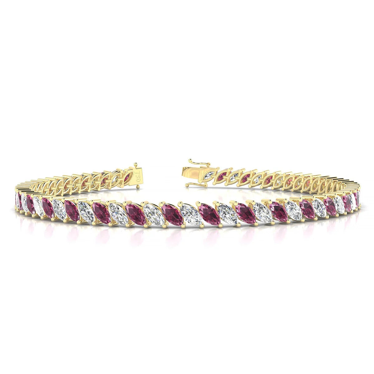 Nile 1-1 | 18k Yellow Gold 5 x 2.5 mm Marquise Natural Rhodolite Tennis Bracelet