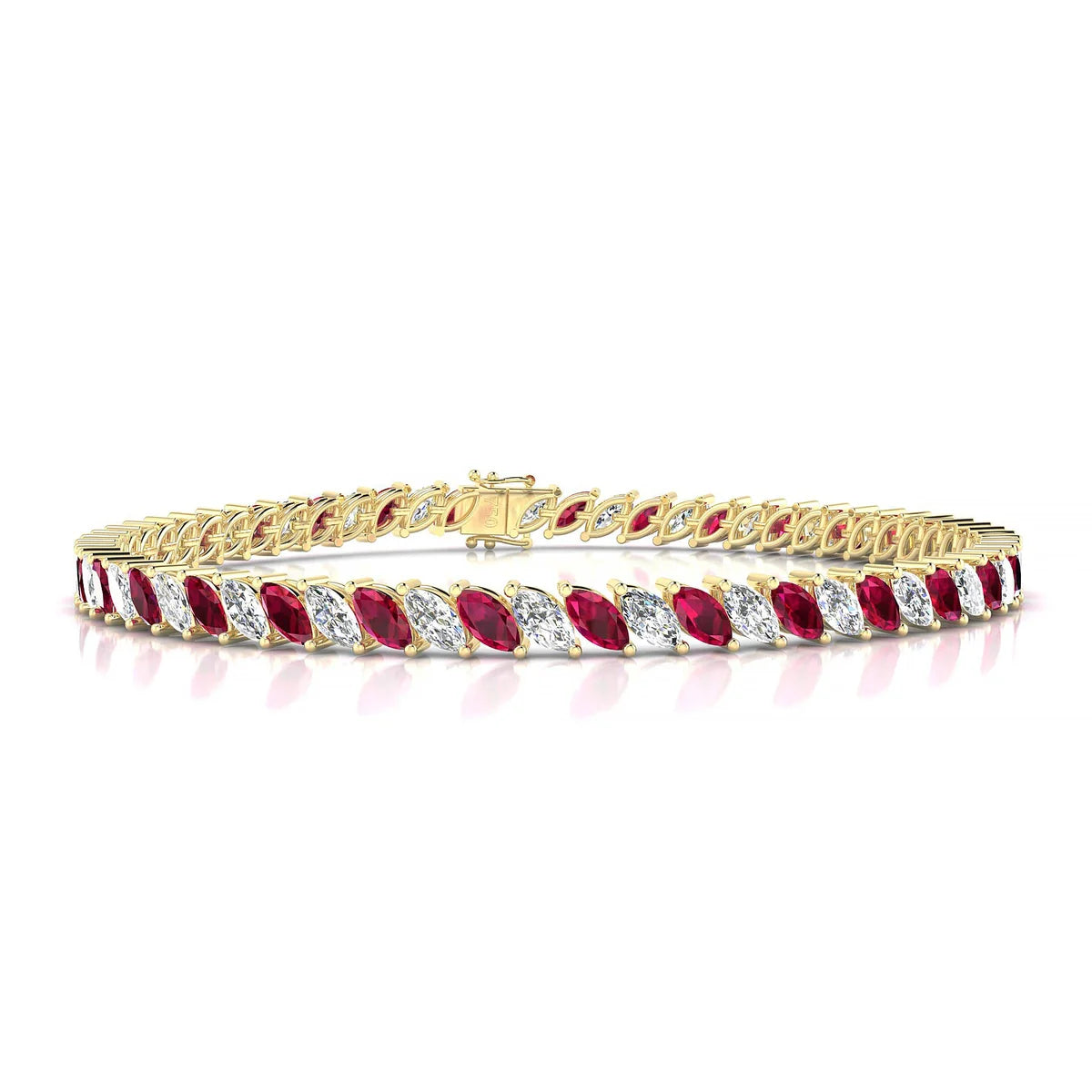 Nile 1-1 | 18k Yellow Gold 5 x 2.5 mm Marquise Natural Ruby Tennis Bracelet