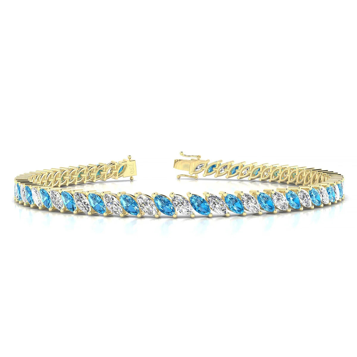 Nile 1-1 | 18k Yellow Gold 5 x 2.5 mm Marquise Natural Topaz Tennis Bracelet