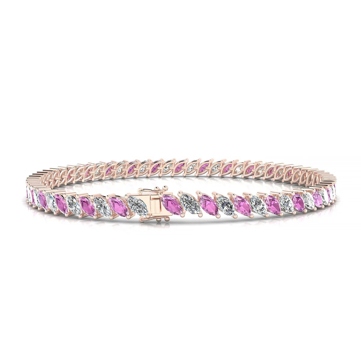 Nile 1-1 | 18k Rose Gold 5 x 2.5 mm Marquise Natural Pink Sapphire Tennis Bracelet