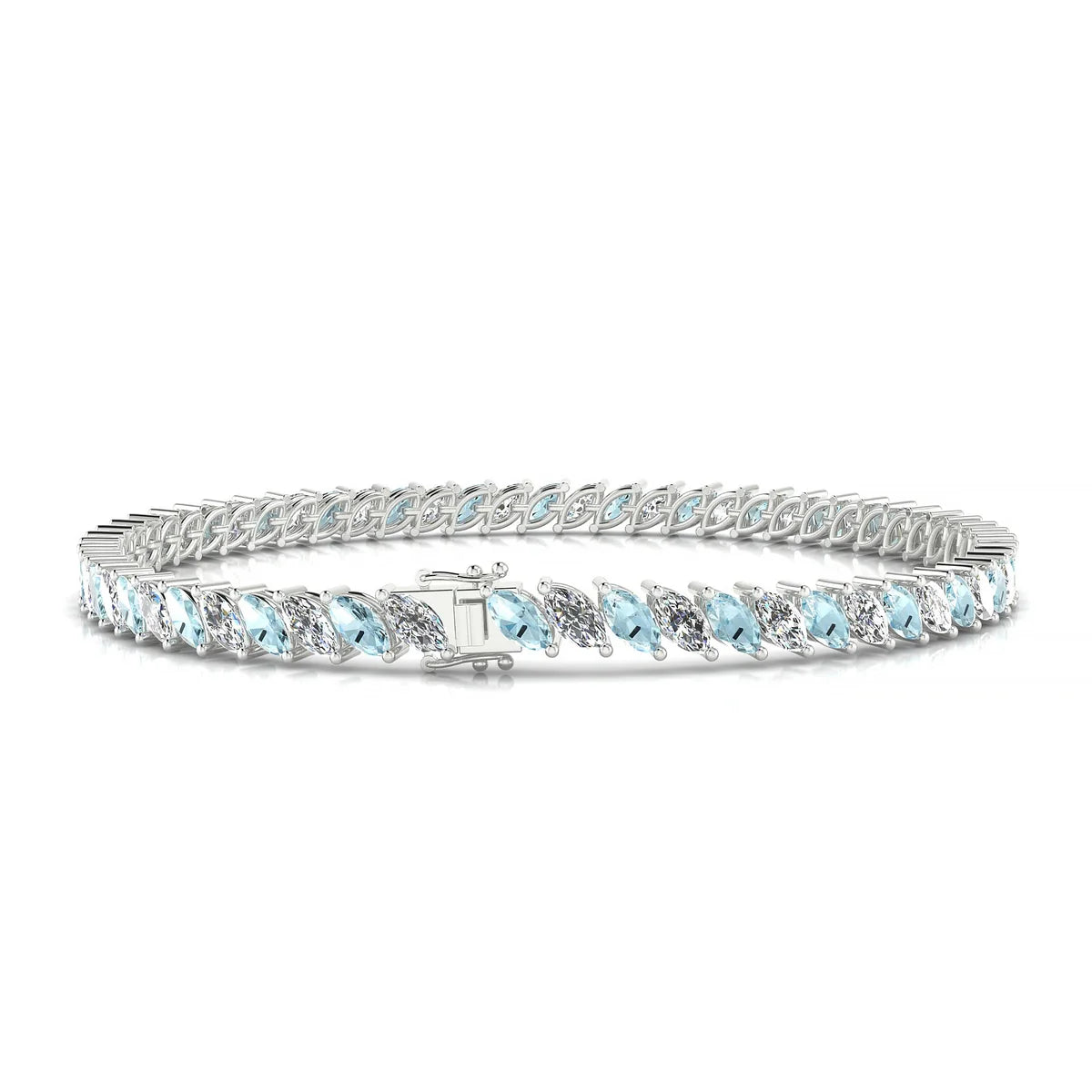 Nile 1-1 | 18k White Gold 5 x 2.5 mm Marquise Natural Aquamarine Tennis Bracelet