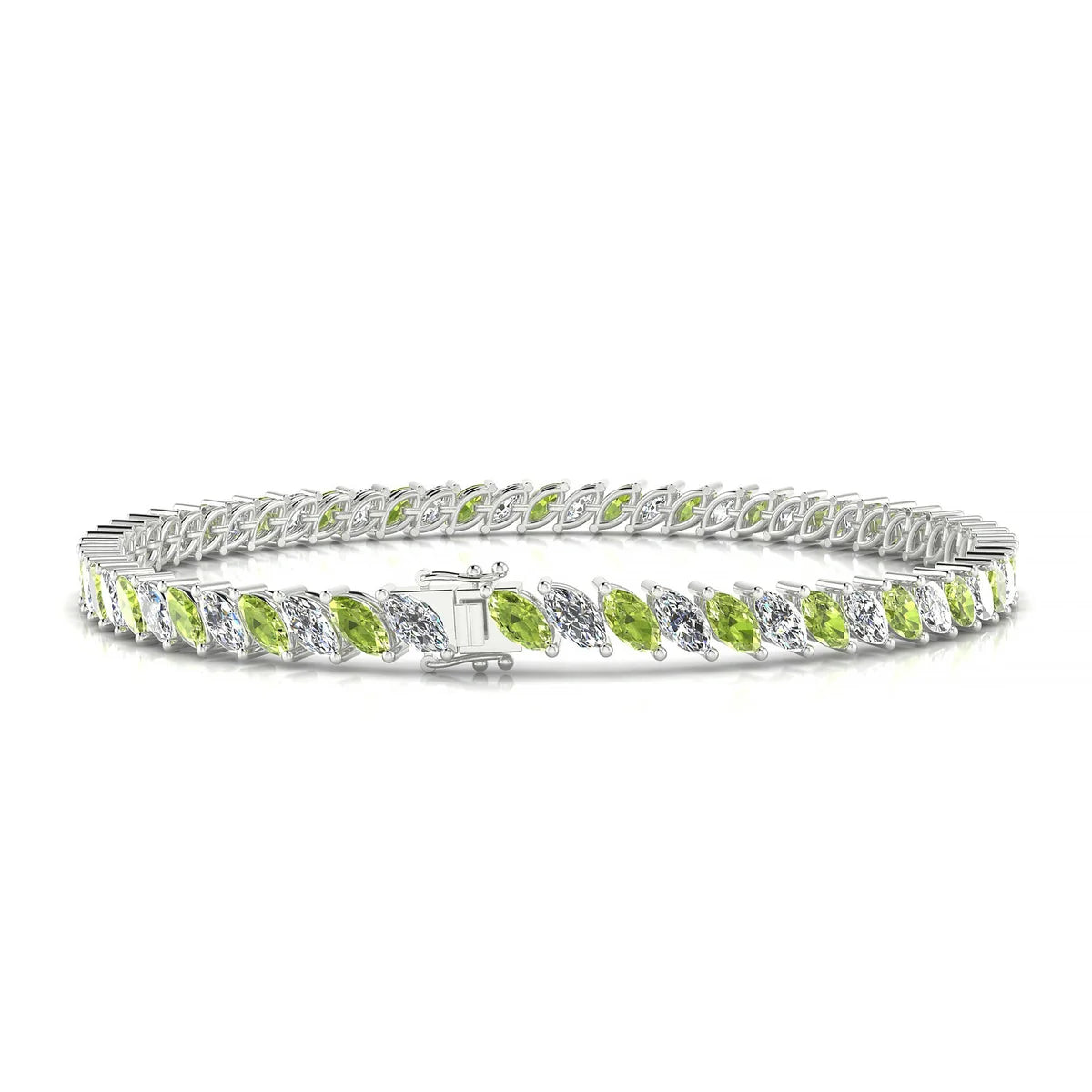 Nile 1-1 | 18k White Gold 5 x 2.5 mm Marquise Natural Peridot Tennis Bracelet