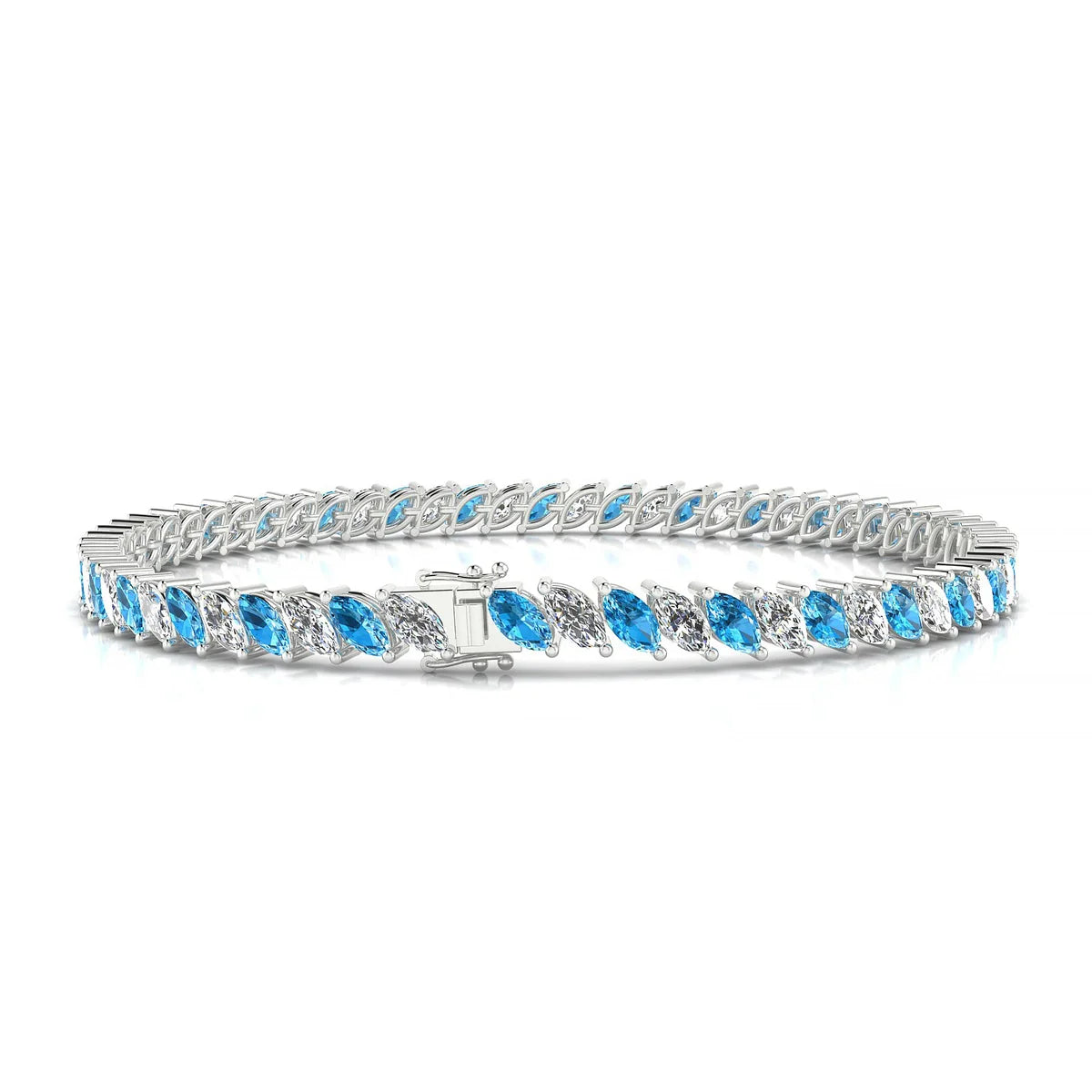 Nile 1-1 | 18k White Gold 5 x 2.5 mm Marquise Natural Topaz Tennis Bracelet