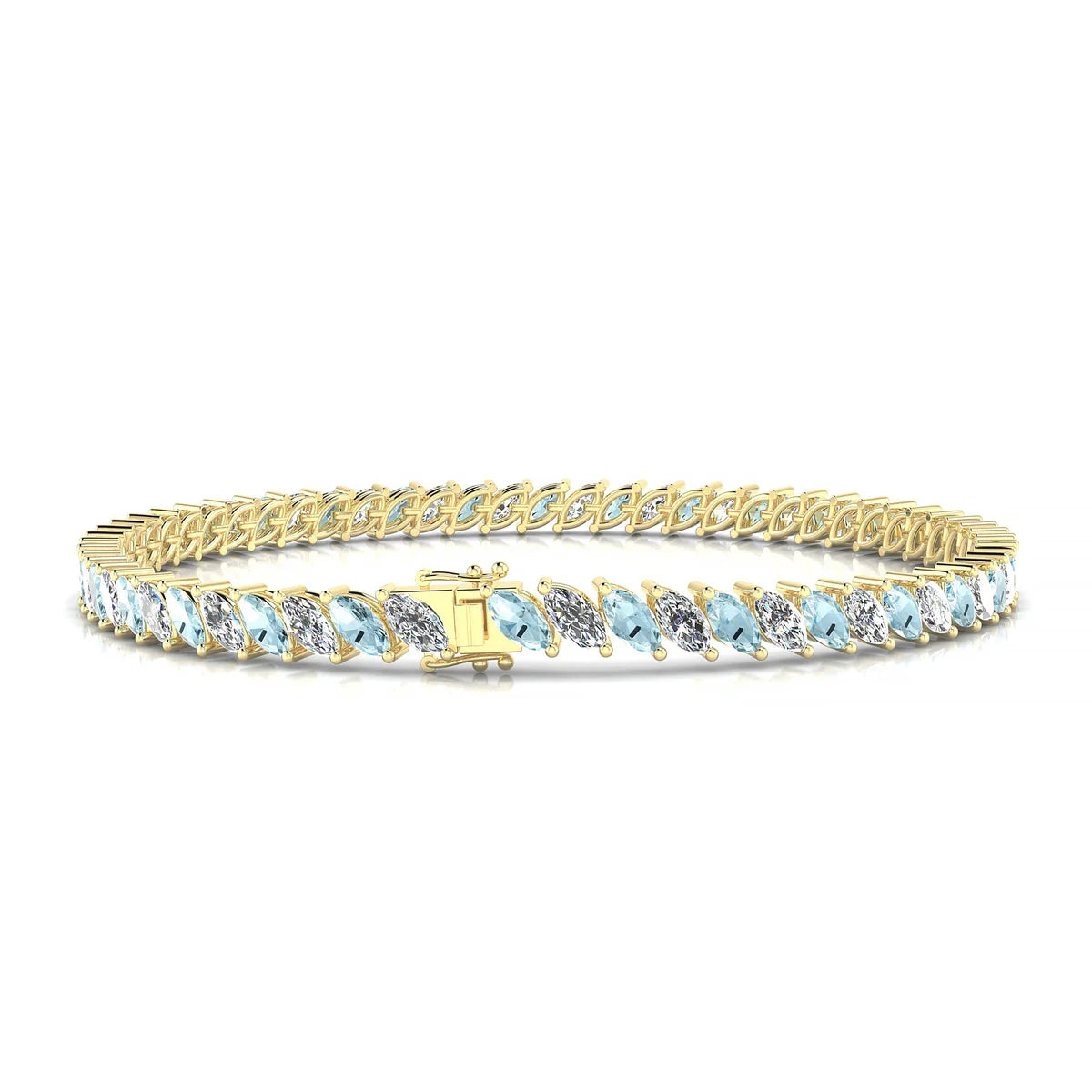 Nile 1-1 | 18k Yellow Gold 5 x 2.5 mm Marquise Natural Aquamarine Tennis Bracelet