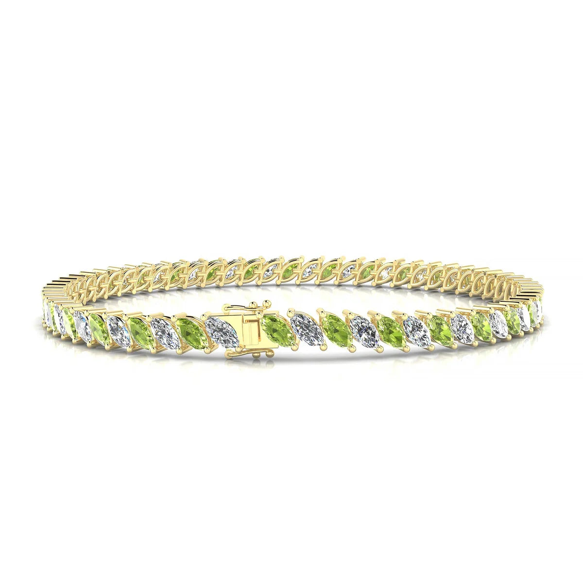 Nile 1-1 | 18k Yellow Gold 5 x 2.5 mm Marquise Natural Peridot Tennis Bracelet