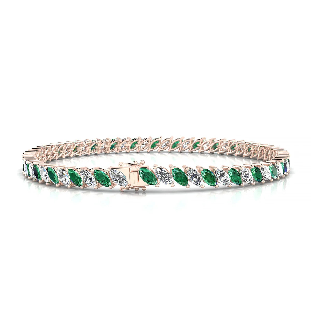 Nile 1-1 | 18k Rose Gold 5 x 2.5 mm Marquise Natural Emerald Tennis Bracelet