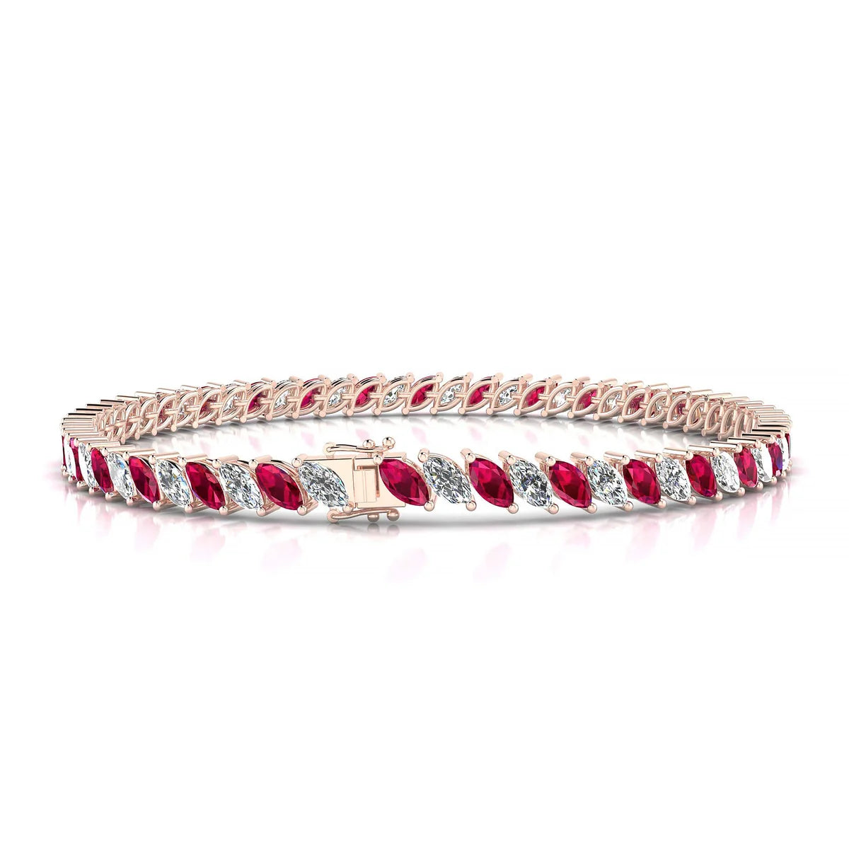 Nile 1-1 | 18k Rose Gold 5 x 2.5 mm Marquise Natural Ruby Tennis Bracelet