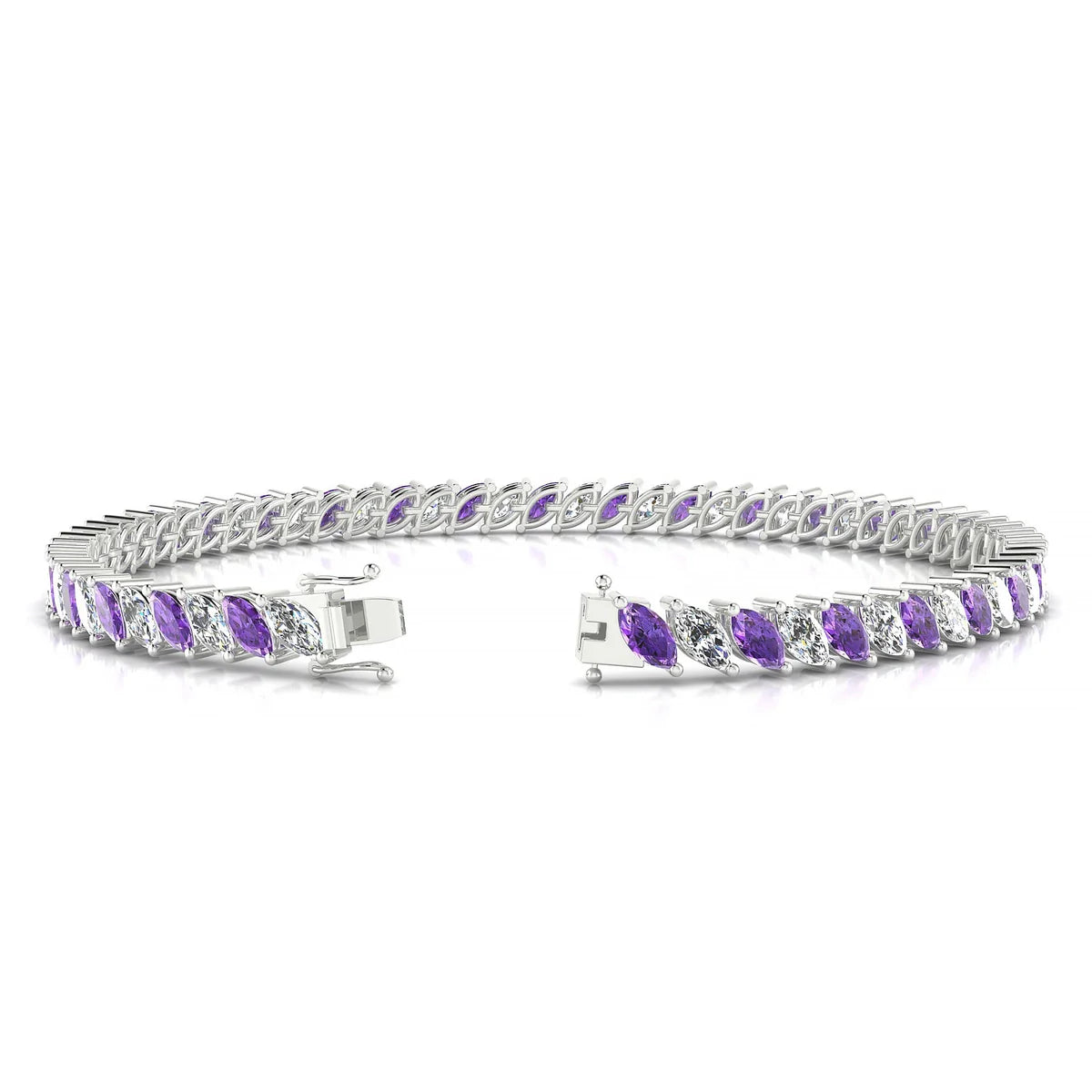 Nile 1-1 | 18k White Gold 5 x 2.5 mm Marquise Natural Amethyst Tennis Bracelet