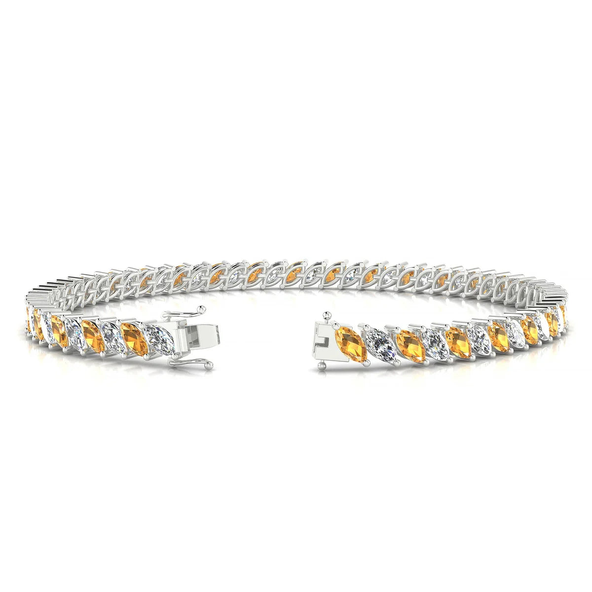 Nile 1-1 | 18k White Gold 5 x 2.5 mm Marquise Natural Citrine Tennis Bracelet