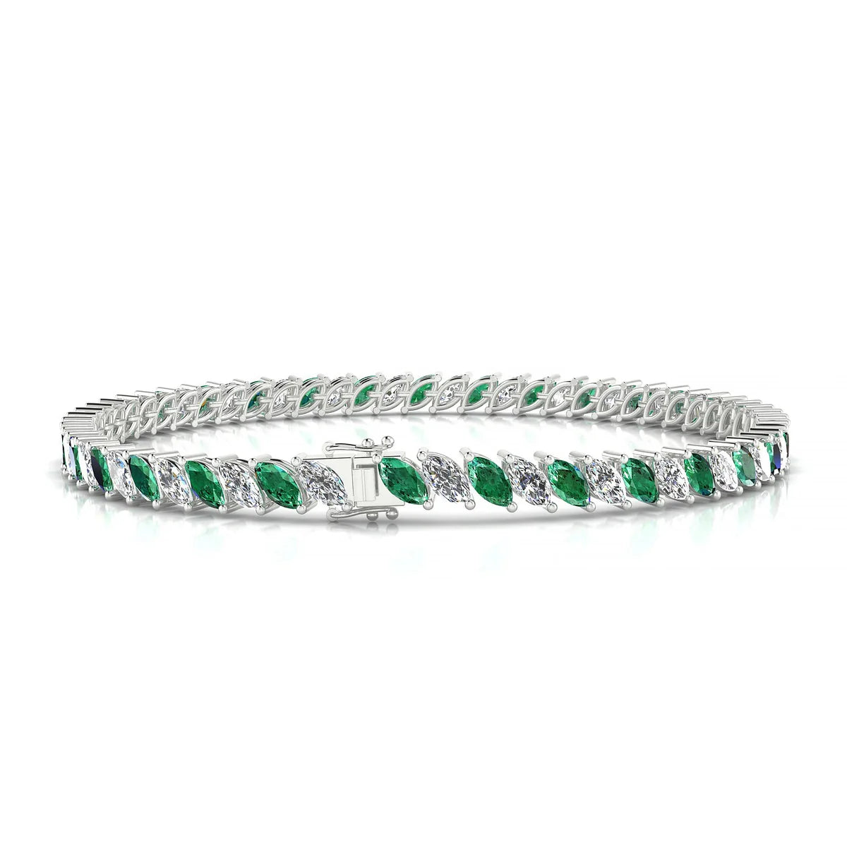 Nile 1-1 | 18k White Gold 5 x 2.5 mm Marquise Natural Emerald Tennis Bracelet
