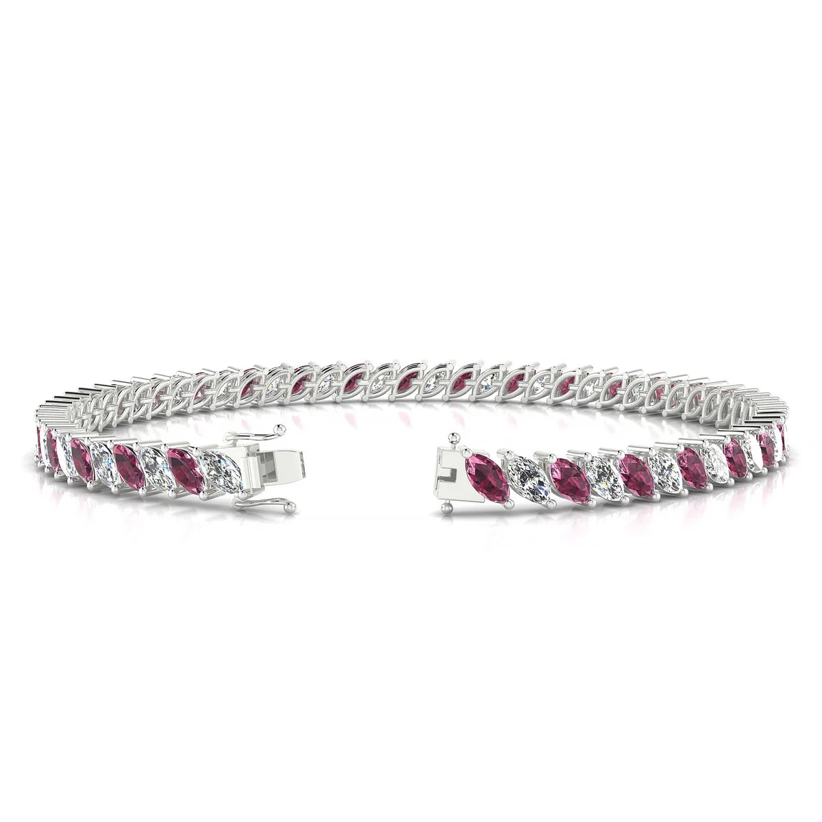 Nile 1-1 | 18k White Gold 5 x 2.5 mm Marquise Natural Rhodolite Tennis Bracelet