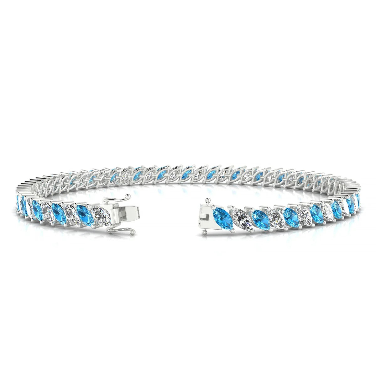 Nile 1-1 | 18k White Gold 5 x 2.5 mm Marquise Natural Topaz Tennis Bracelet