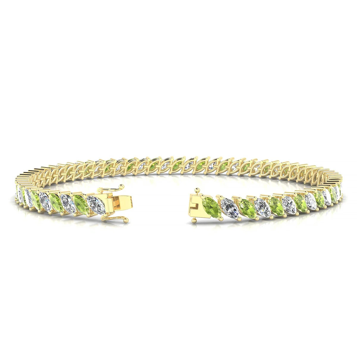 Nile 1-1 | 18k Yellow Gold 5 x 2.5 mm Marquise Natural Peridot Tennis Bracelet
