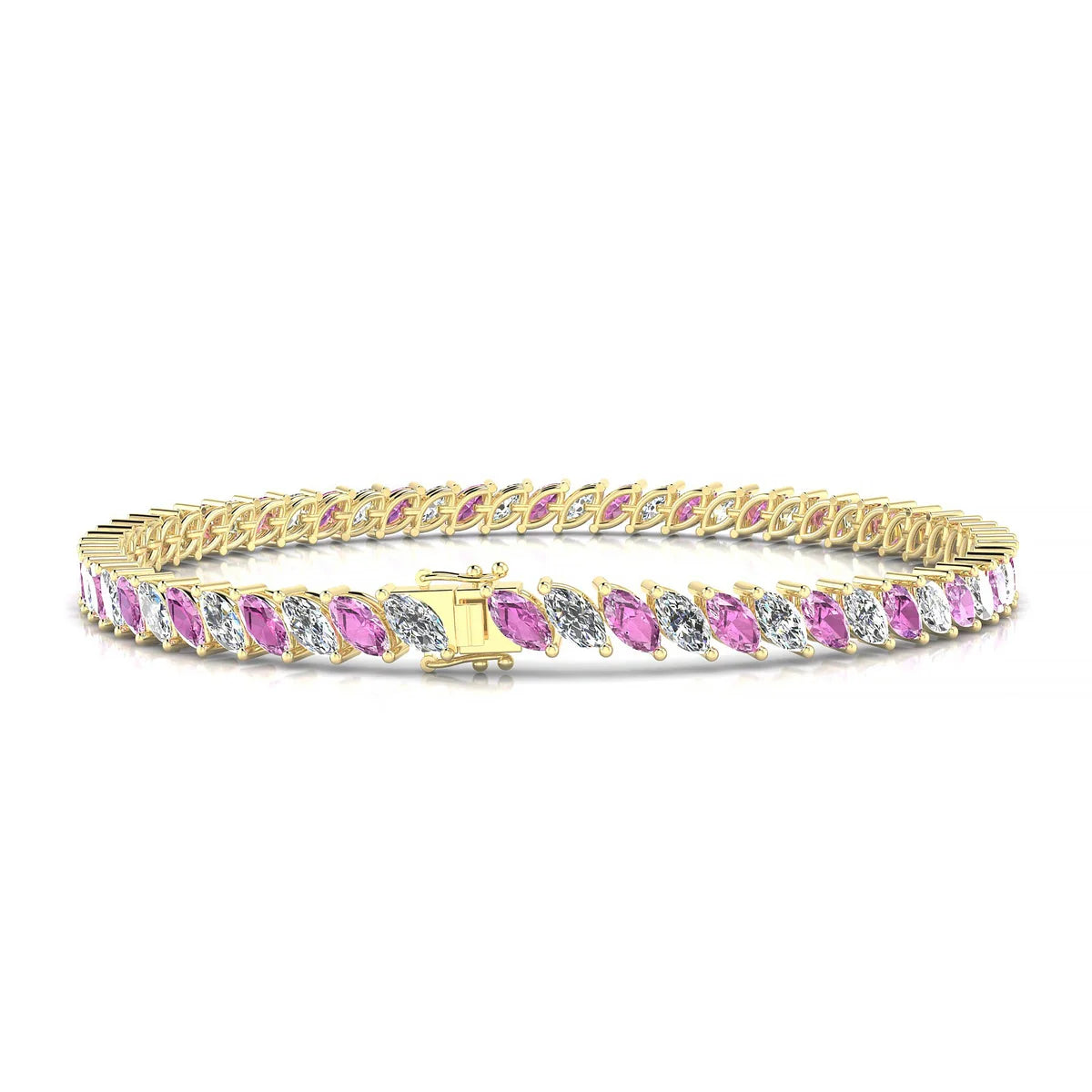 Nile 1-1 | 18k Yellow Gold 5 x 2.5 mm Marquise Natural Pink Sapphire Tennis Bracelet