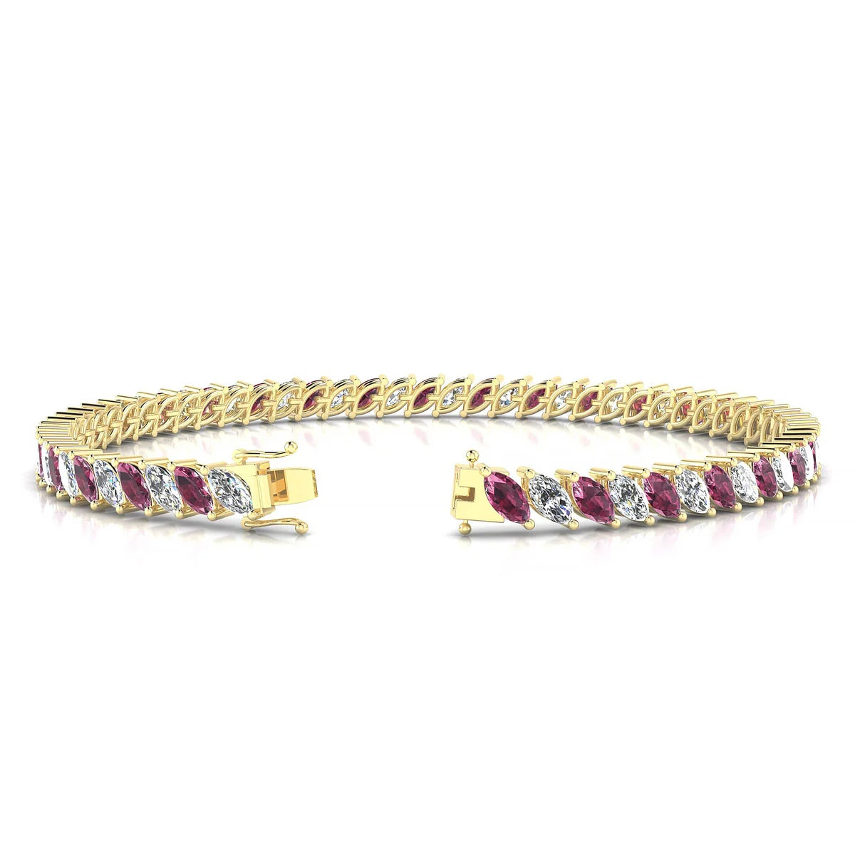 Nile 1-1 | 18k Yellow Gold 5 x 2.5 mm Marquise Natural Rhodolite Tennis Bracelet