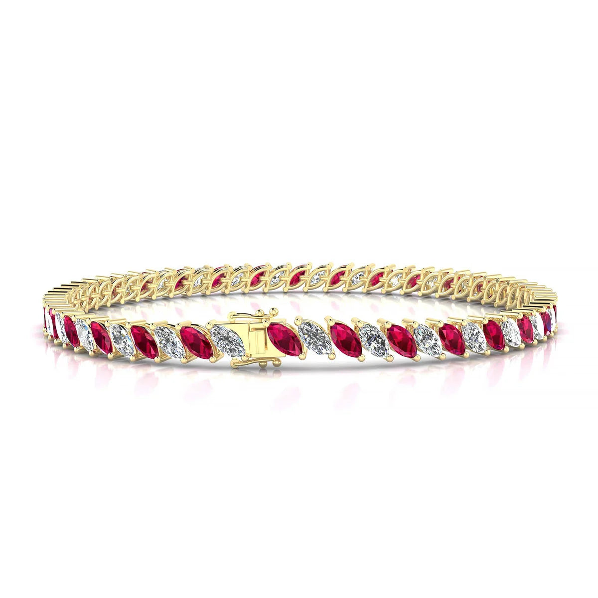 Nile 1-1 | 18k Yellow Gold 5 x 2.5 mm Marquise Natural Ruby Tennis Bracelet