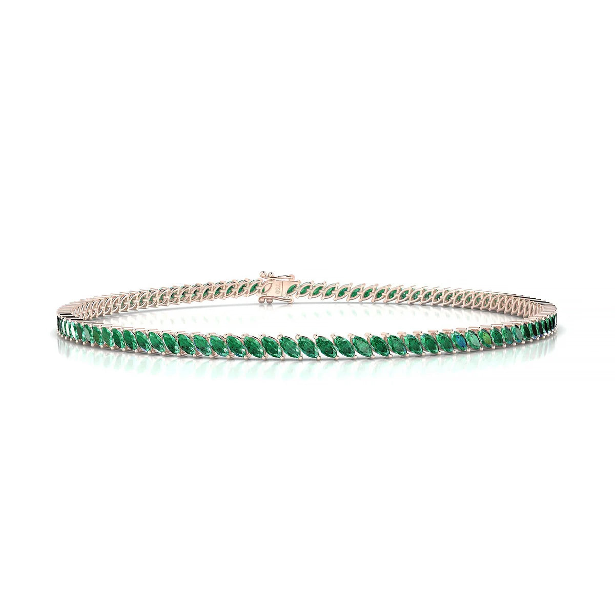 Nile | 18k Rose Gold 3 x 1.5 mm Marquise Natural Emerald Tennis Bracelet