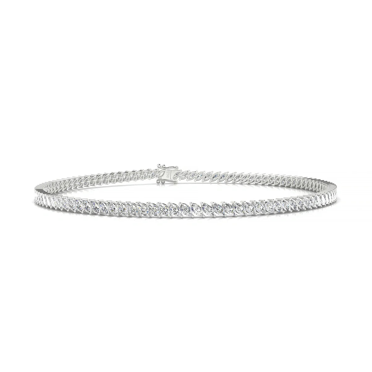 Nile | 18k White Gold 3 x 1.5 mm Marquise Natural Diamond Tennis Bracelet