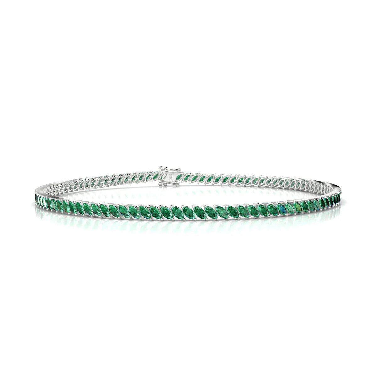 Nile | 18k White Gold 3 x 1.5 mm Marquise Natural Emerald Tennis Bracelet