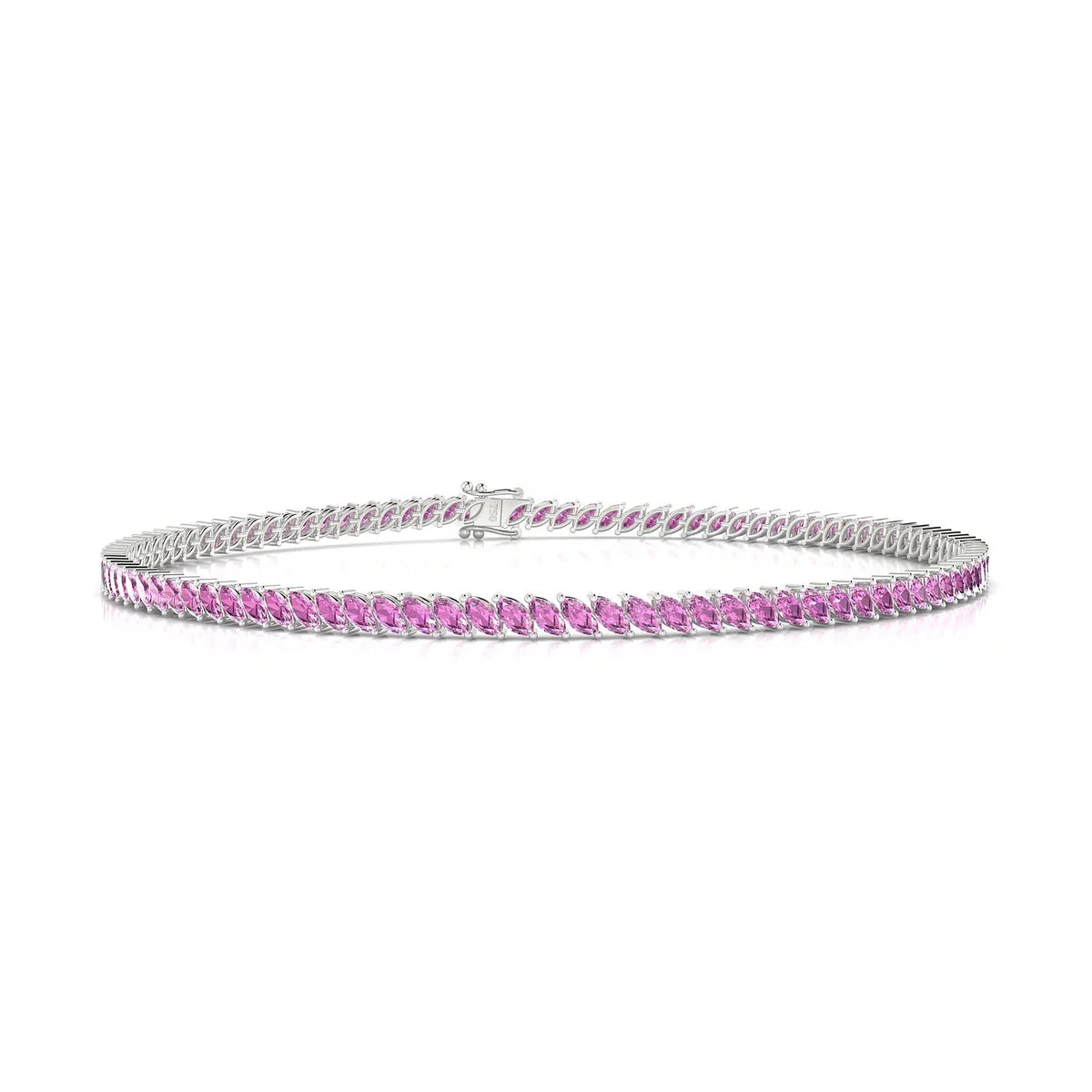 Nile | 18k White Gold 3 x 1.5 mm Marquise Natural Pink Sapphire Tennis Bracelet
