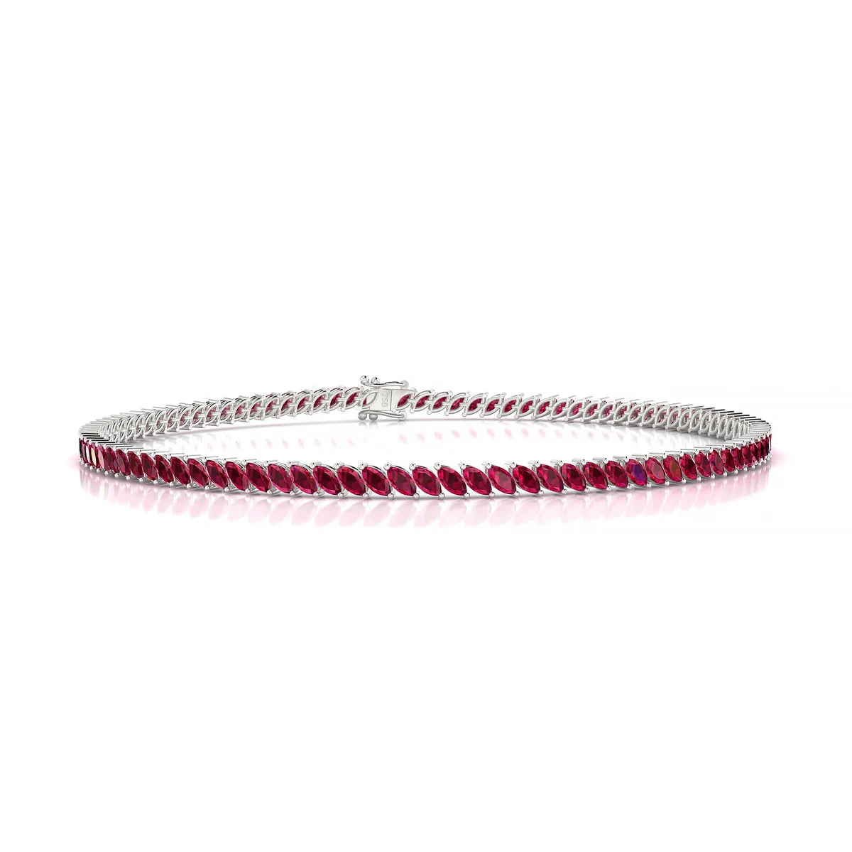 Nile | 18k White Gold 3 x 1.5 mm Marquise Natural Ruby Tennis Bracelet