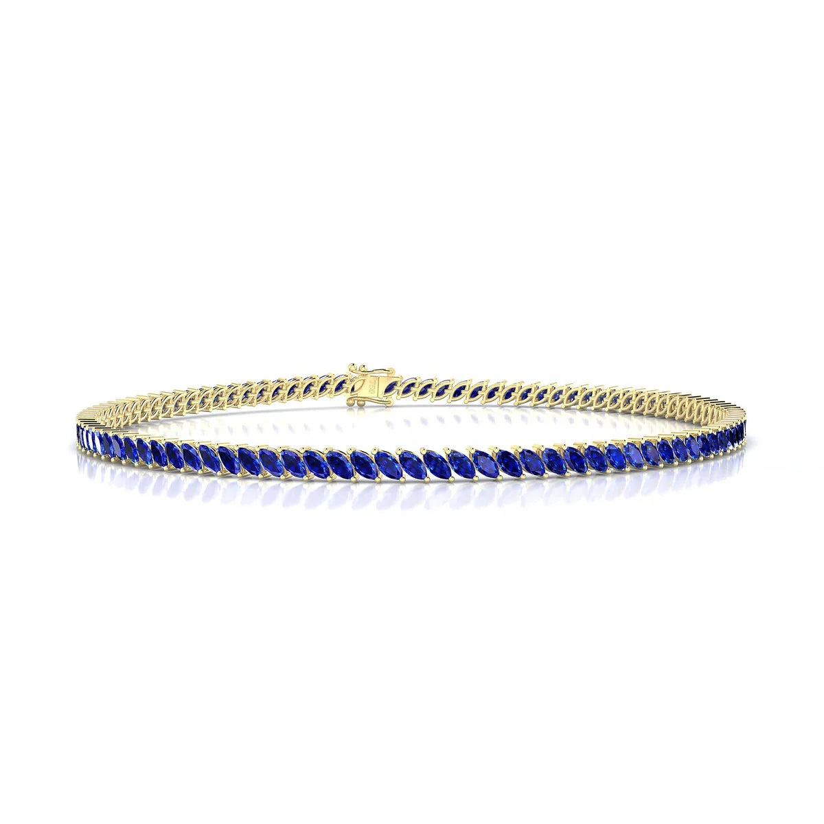 Nile | 18k Yellow Gold 3 x 1.5 mm Marquise Natural Sapphire Tennis Bracelet