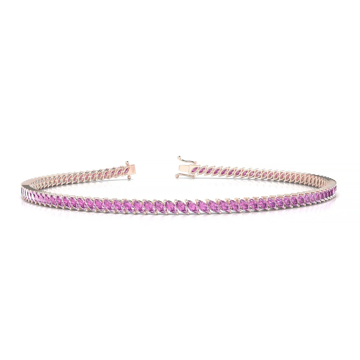 Nile | 18k Rose Gold 3 x 1.5 mm Marquise Natural Pink Sapphire Tennis Bracelet