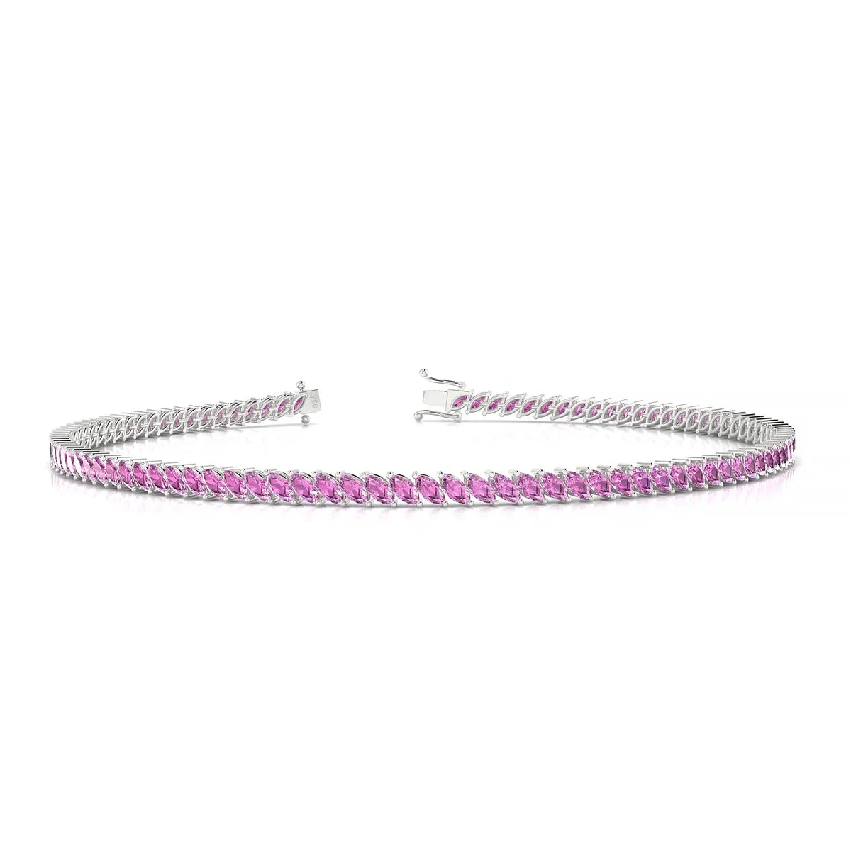 Nile | 18k White Gold 3 x 1.5 mm Marquise Natural Pink Sapphire Tennis Bracelet