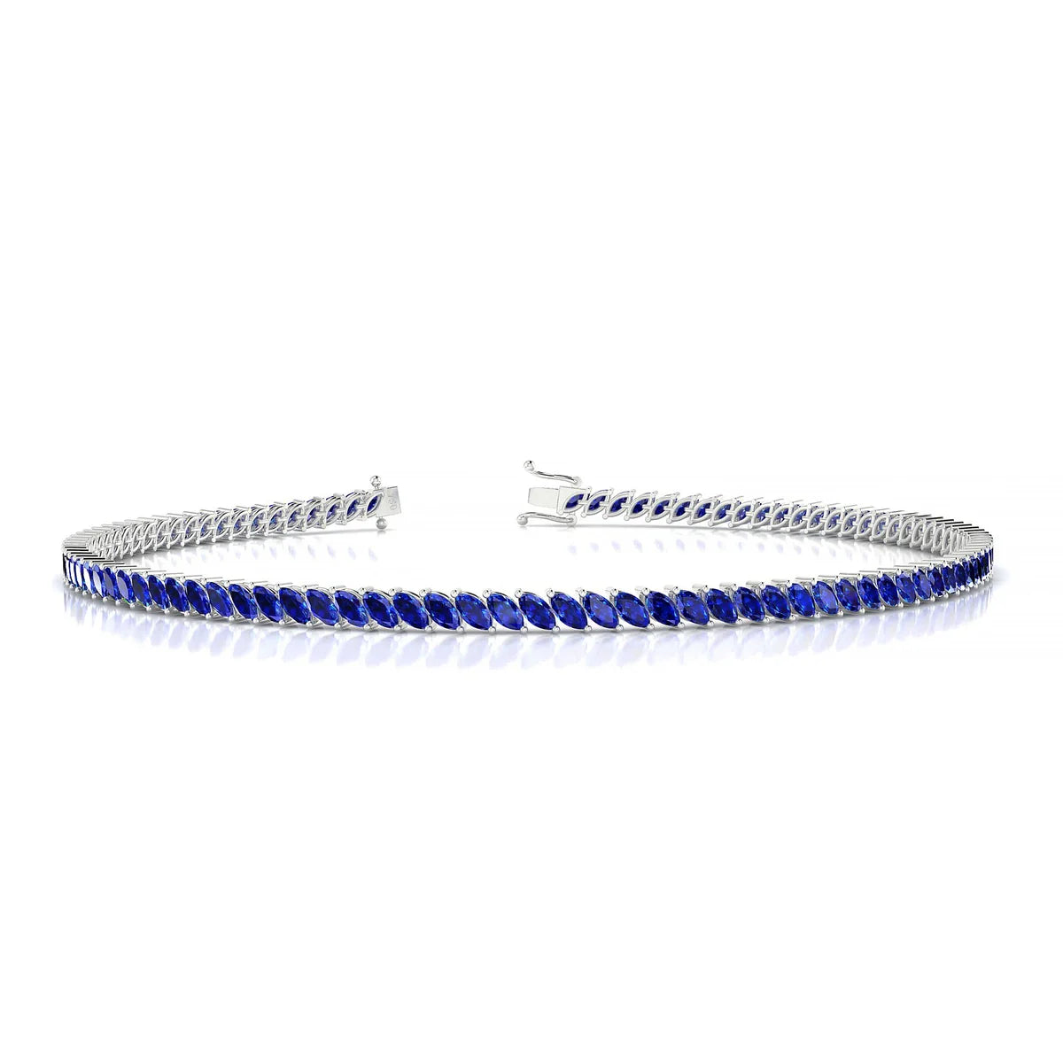 Nile | 18k White Gold 3 x 1.5 mm Marquise Natural Sapphire Tennis Bracelet