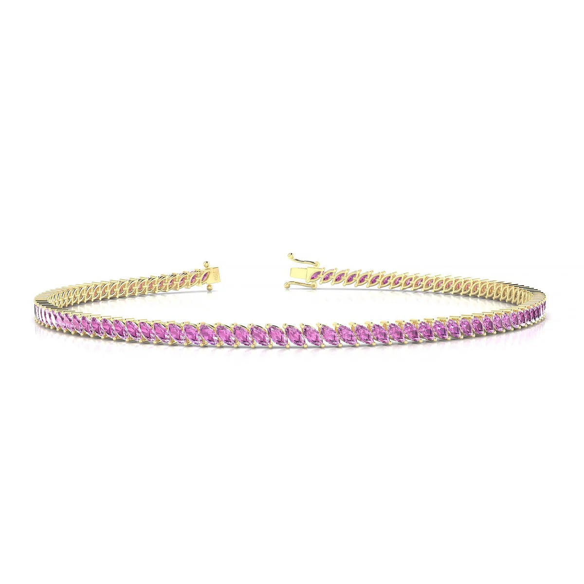 Nile | 18k Yellow Gold 3 x 1.5 mm Marquise Natural Pink Sapphire Tennis Bracelet