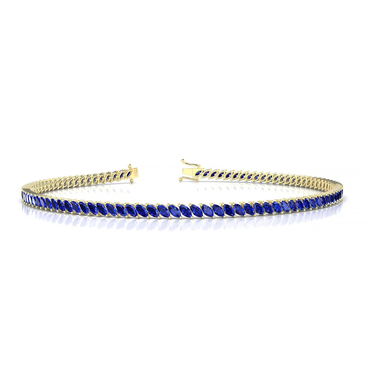 Nile | 18k Yellow Gold 3 x 1.5 mm Marquise Natural Sapphire Tennis Bracelet