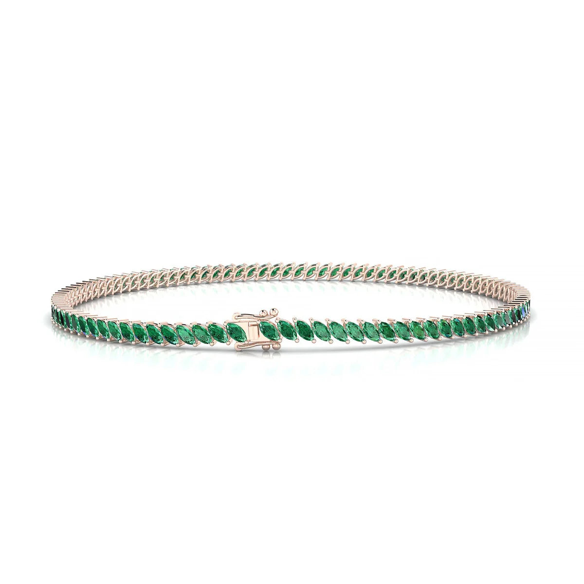 Nile | 18k Rose Gold 3 x 1.5 mm Marquise Natural Emerald Tennis Bracelet