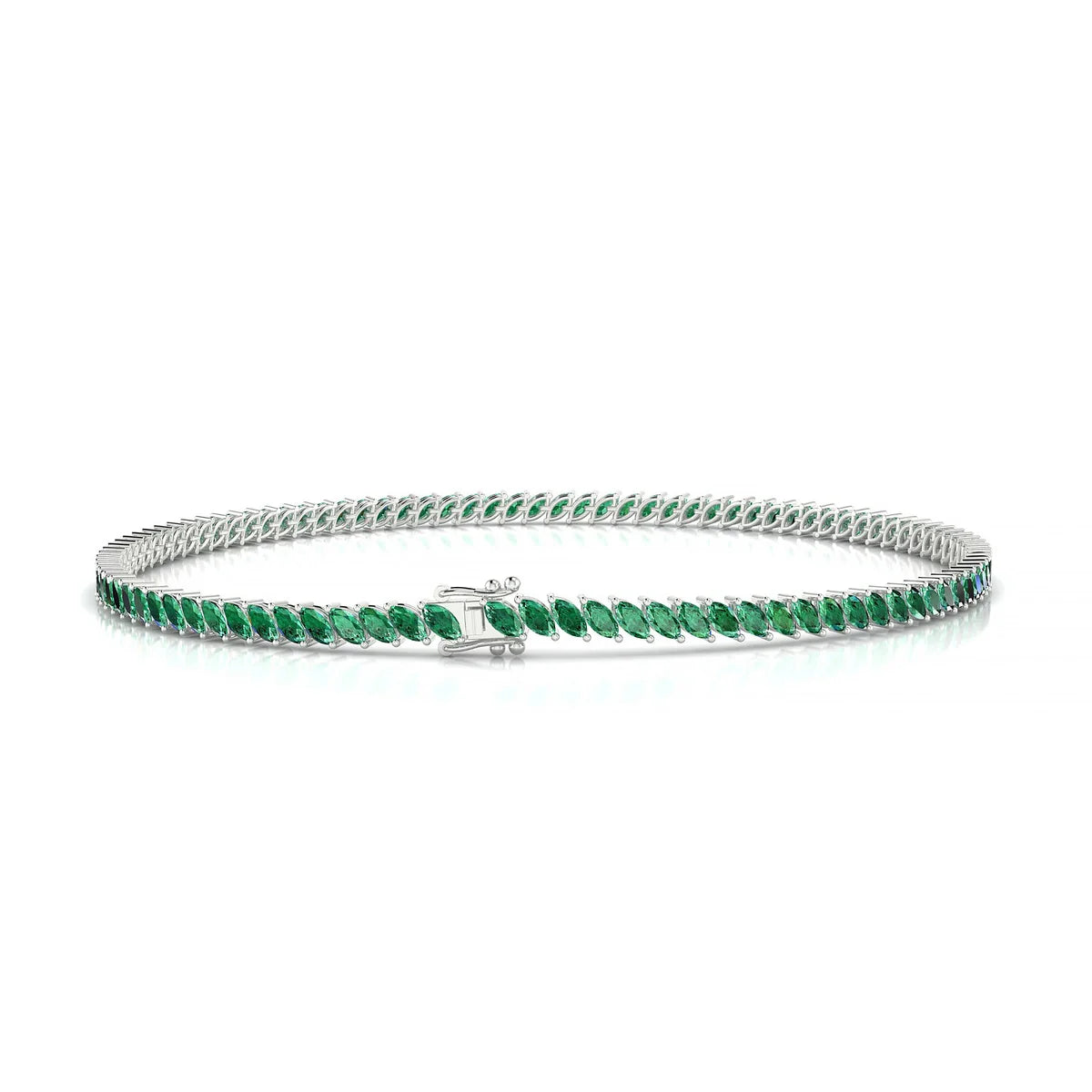 Nile | 18k White Gold 3 x 1.5 mm Marquise Natural Emerald Tennis Bracelet