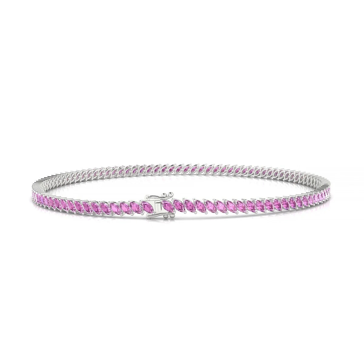 Nile | 18k White Gold 3 x 1.5 mm Marquise Natural Pink Sapphire Tennis Bracelet